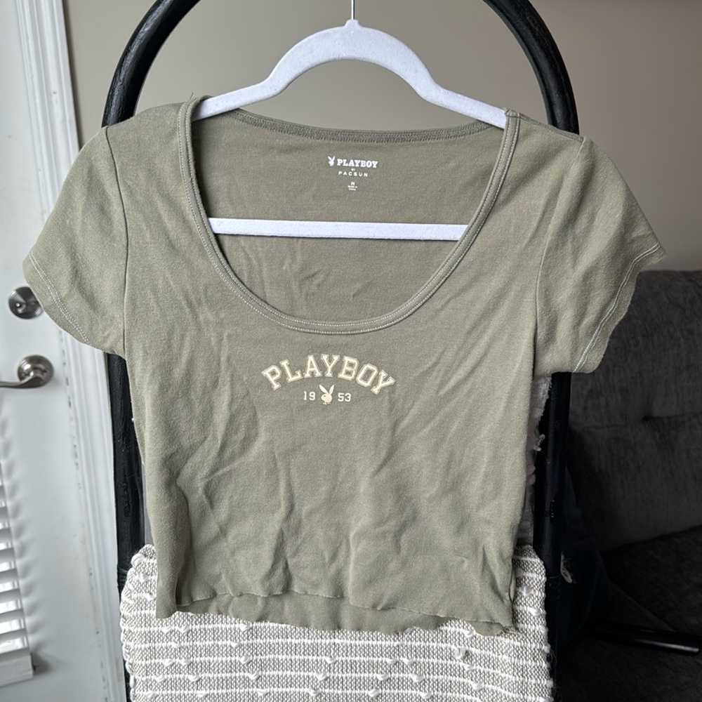 Playboy cropped green shirt - PACSUN